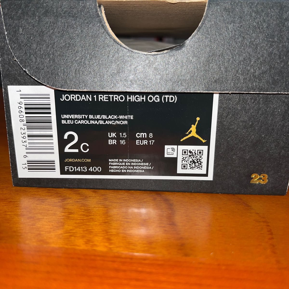 Nike TD Air Jordan 1 Retro High OG University Blue/UNC Toe 8cm