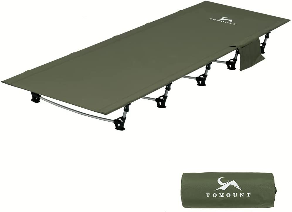 【新品】TOMOUNT アウトドアベッド キャンプコット 折りたたみベッド 軽量コット 耐荷重150kg 防水 防災 グリーン 収納バッグ付き_画像1