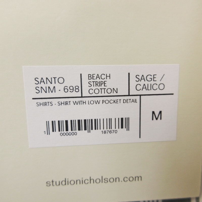 未使用 STUDIO NICHOLSON スタジオニコルソン 長袖シャツ SANTO-SNM-698 ロウポケット パウダーコットン シャツ セージ M 71007827