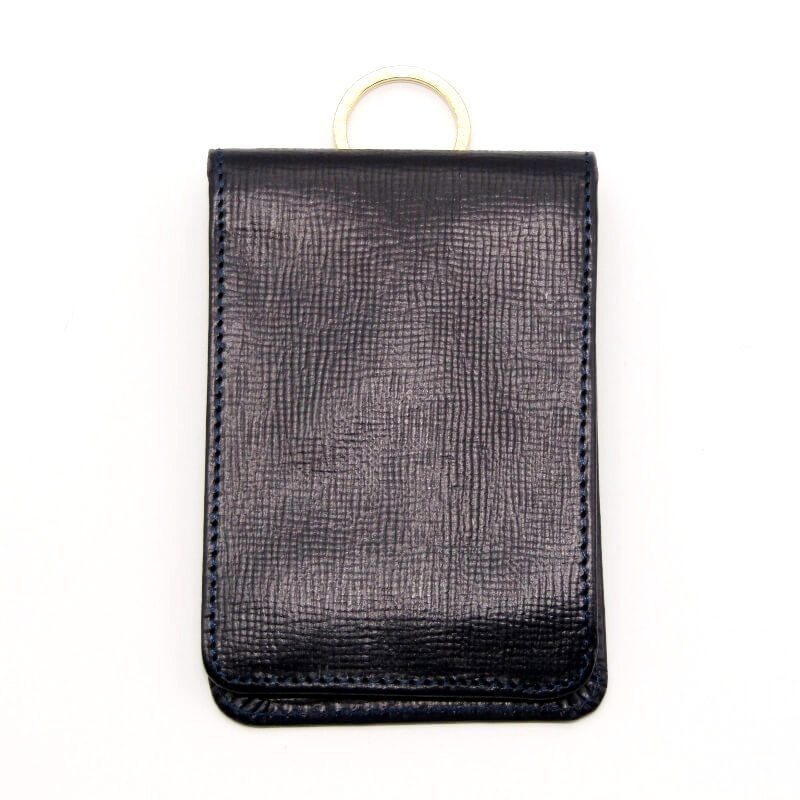 美品 GLENROYAL グレンロイヤル カードケース 03-5924 型押し ブライドル 二つ折り CARD CASE WITH RING ダークネイビー 28006466