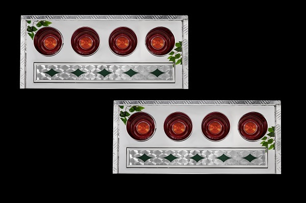 超薄型テールボックス4連■新品⇒奥付け 筒型 アンドン 菱抜き●ステンレス鏡面#800 アルミ縞板 左右セット デコトラ:T-BOX-4A_ランプは付属致しません。