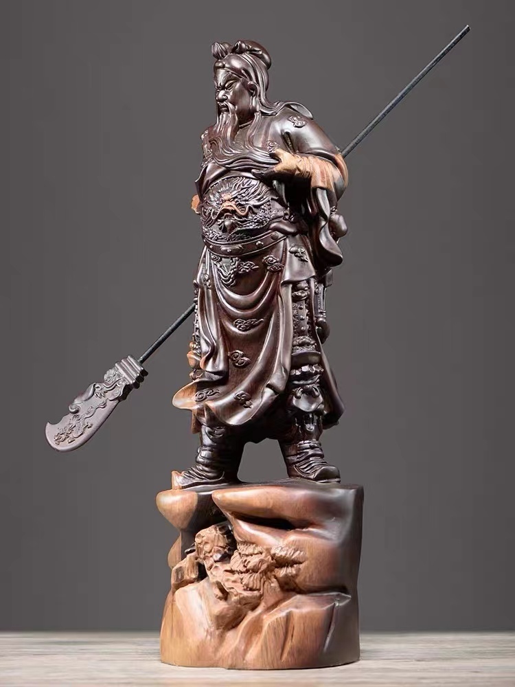 仏教工芸 精密細工 関羽像 精密彫刻 極上品 黒檀木 仏師で仕上げ品 武
