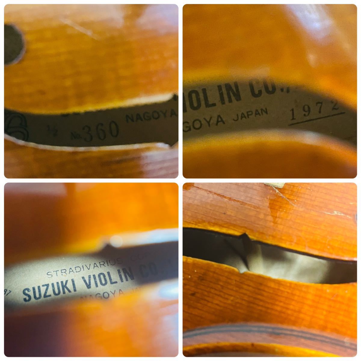 SUZUKI スズキ バイオリン NO.360 1/2 弦楽器 弦張り替え 新品弓 1972年 STRADIVARIUS_画像8