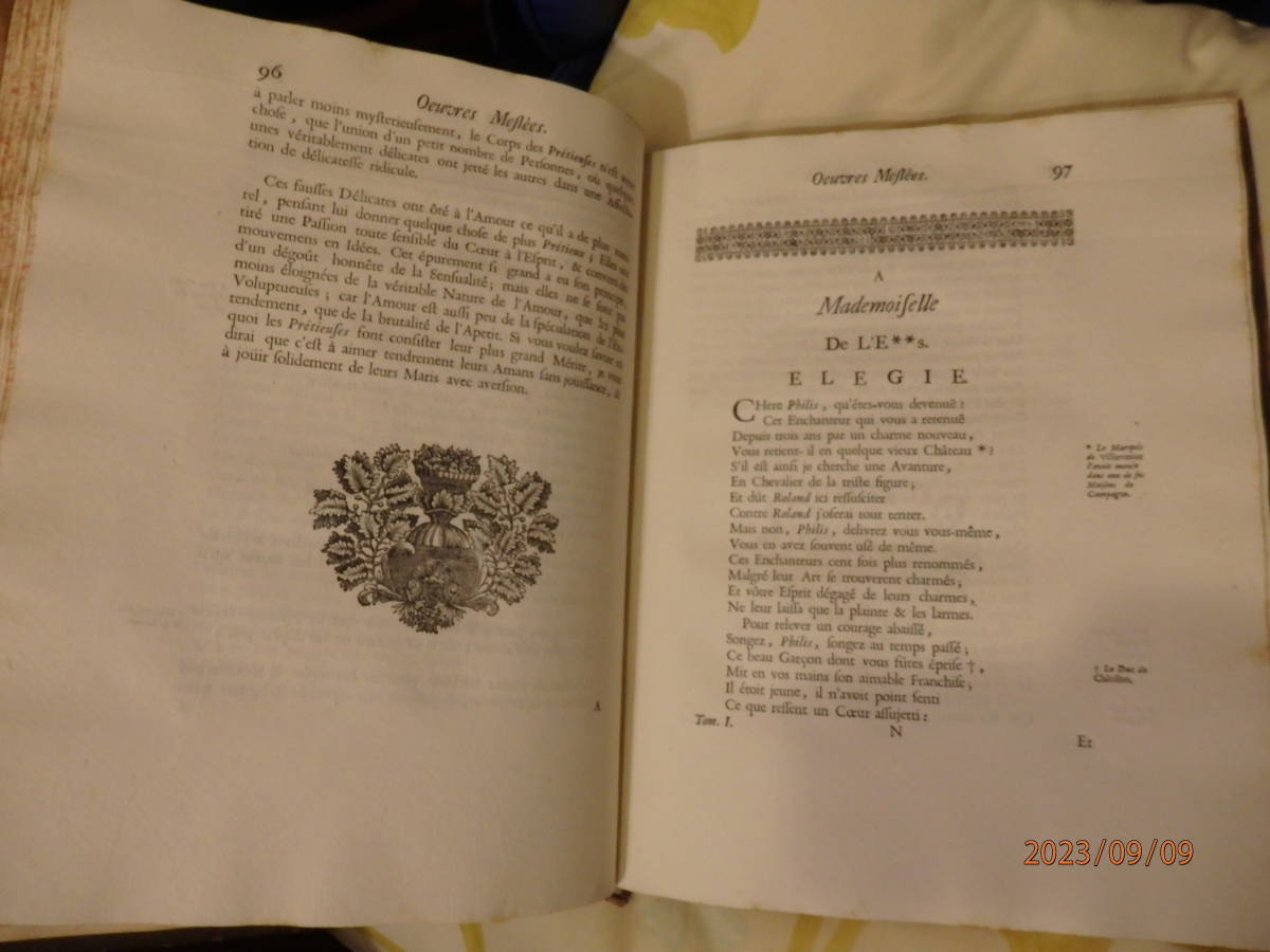 OEUVRES MESLEES 1705 year London . total leather equipment 31cm×23,5cm all 2 part 4 minute pcs. excellent version Paris. Club Louis yu old bookstore . buy.