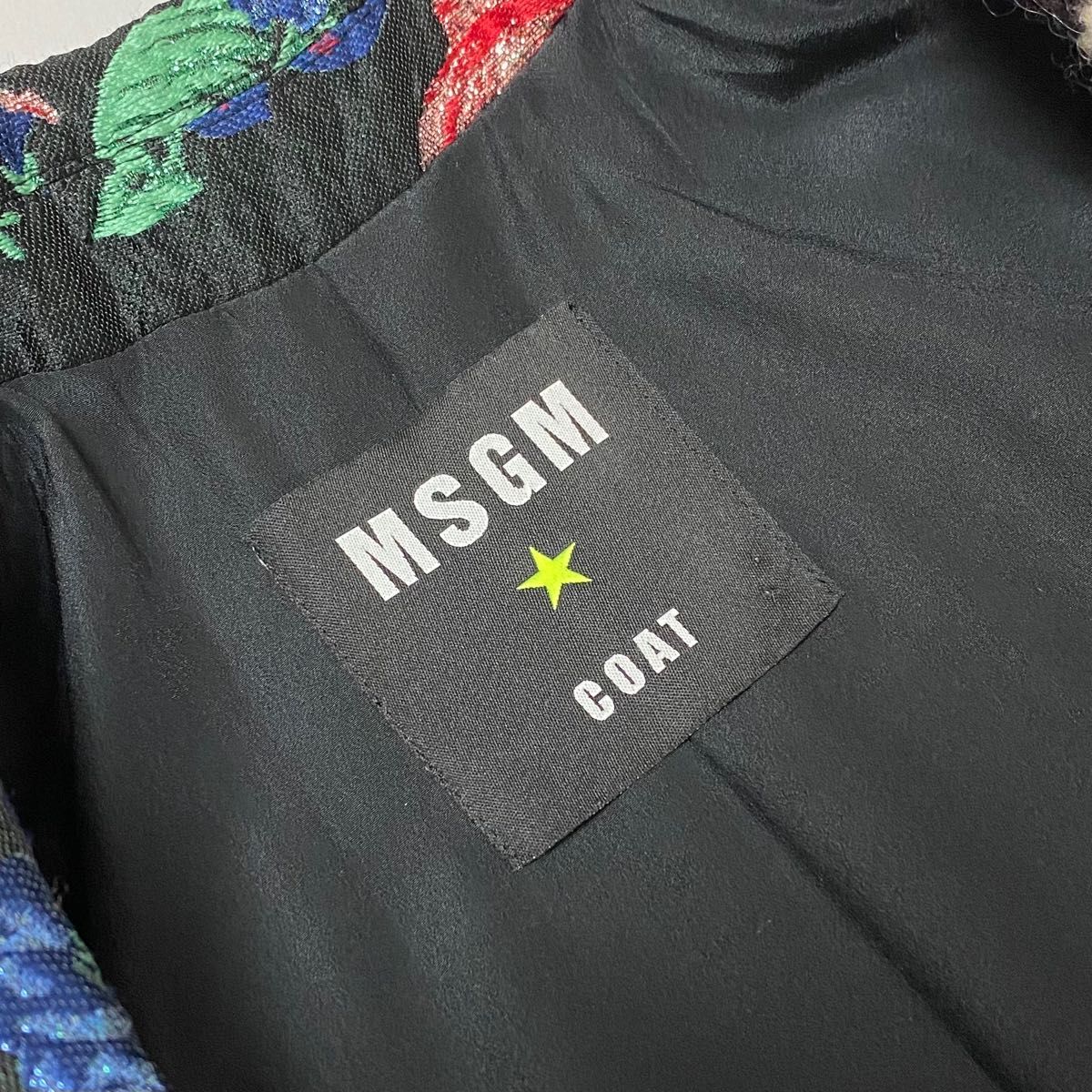 美品 MSGM エムエスジーエム イタリア製 ハウンドトゥース 花柄 チェスターコート ロングコート ドッキング 着物