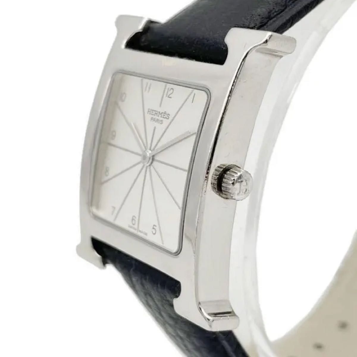 【ベルト交換済】エルメス Hウォッチ ボーイズ腕時計 QZ シルバー黒 4Q12