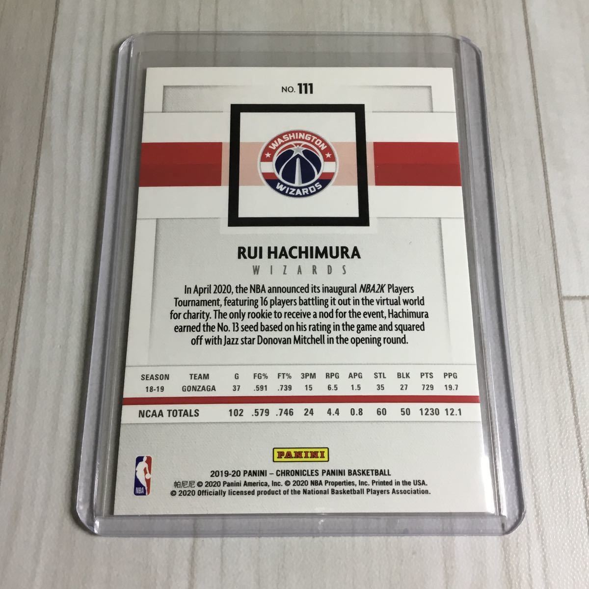 八村塁　ルーキーカード　PANINI CHRONICLES #111. 0781 NBA_画像4