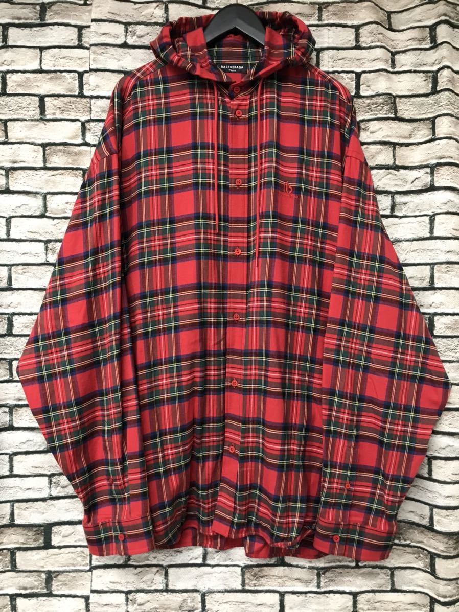 極美品 BALENCIAGA バレンシアガ 681003 TLM19 HOODED FLANNEL CHECK