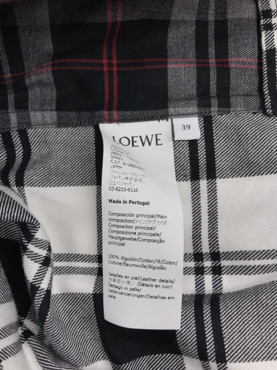 極美品☆LOEWE ロエベ☆20AW H526337XA2 アナグラムレザーロゴパッチクレイジーパターンチェックシャツ_画像4