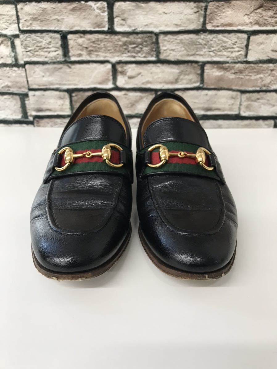 ☆GUCCI グッチ☆660819 シェリーラインウェブホースビット付きレザーローファーヒールシューズ_画像2