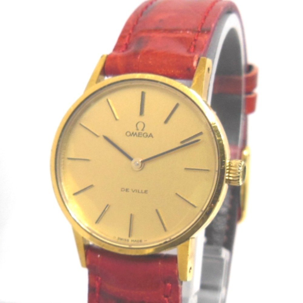 NA30921 オメガ 腕時計 デビル DE VILLE 手巻き ゴールド文字盤 GP 革