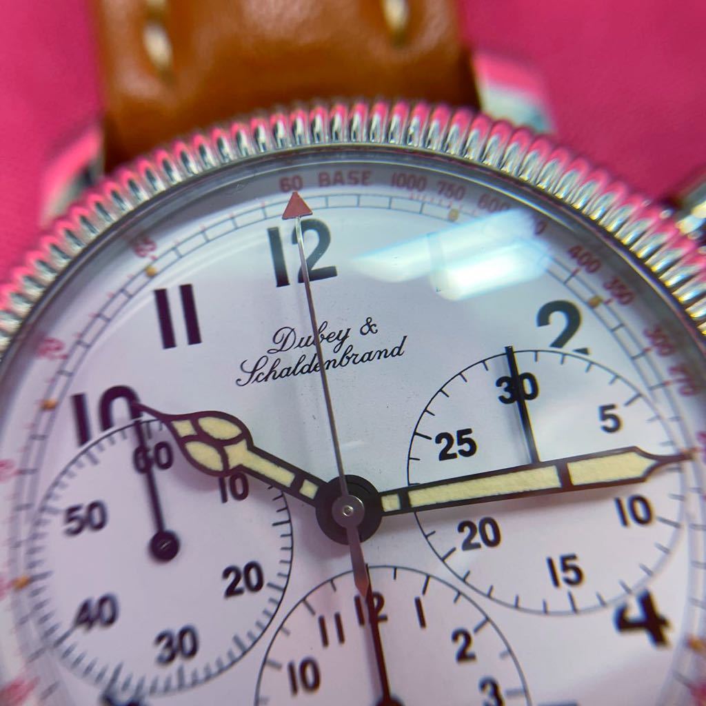 【希少稼働品】DUBEY & CHALDENBRAND ダービー & シャルデンブラン クロノグラフ 自動巻き レザーベルト メンズ 腕時計