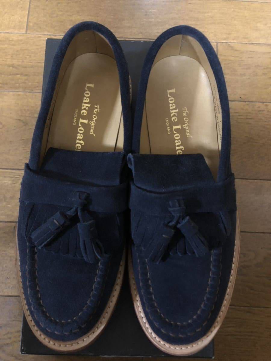 LOAKE タッセルローファー ネイビースエード サイズ7EX ローク Brighton Navy Suede / Red Dainite_画像2