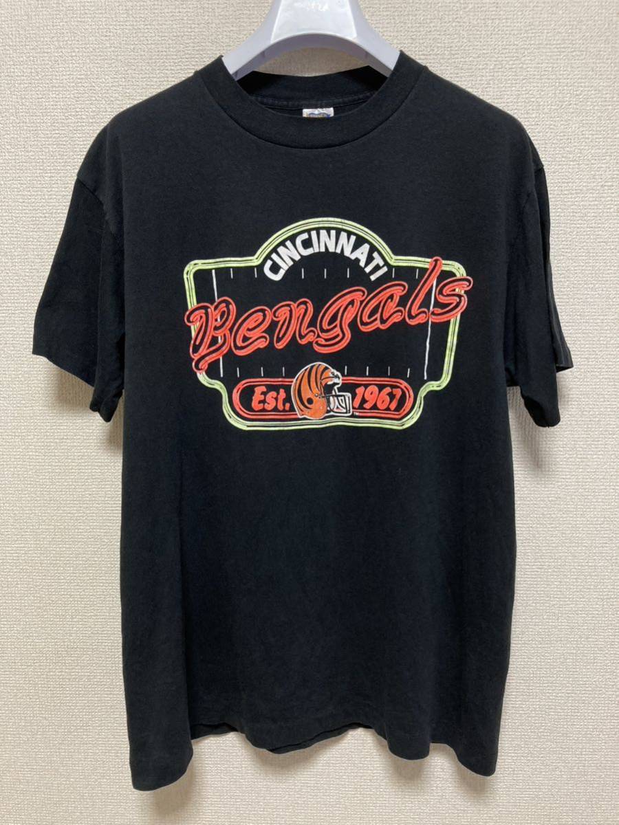 80's90's USAヴィンテージ TRENCH CINCINNATI Bengals シンシナティ・ベンガルズ アメフトTシャツ USA製 半袖Tシャツ 黒 XL 46-48 NFL