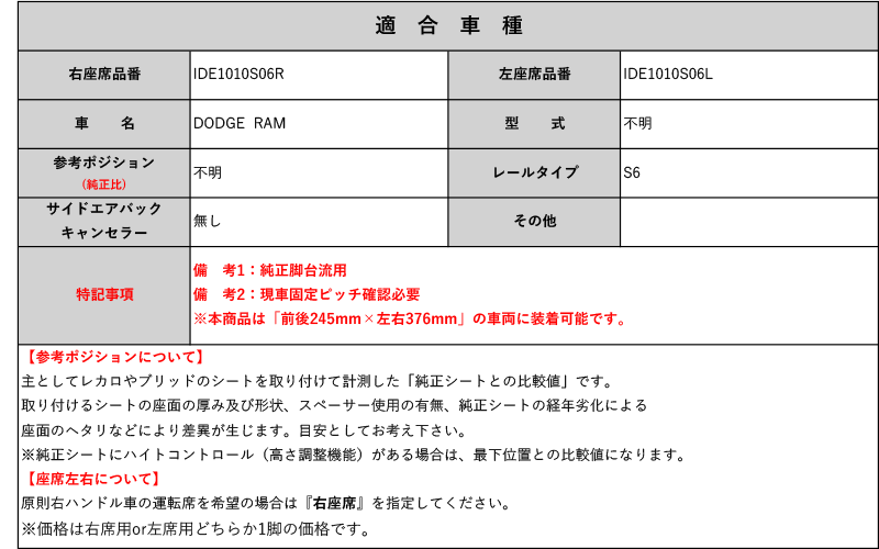 [BRIDE_フルバケ]ダッジ ラム用シートレール(6ポジション)[N SPORT製][保安基準適合]_画像2