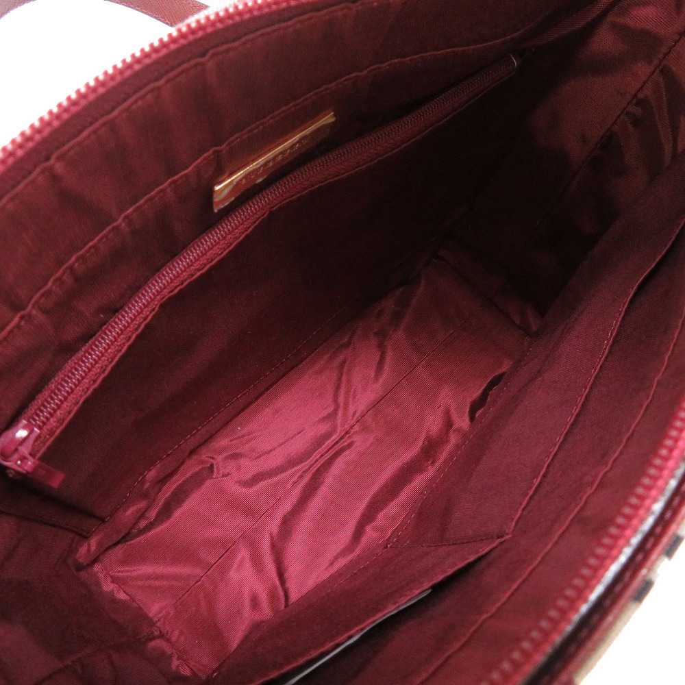  не использовался Burberry проверка парусина кожа бежевый бордо ручная сумочка сумка 0092 BURBERRY