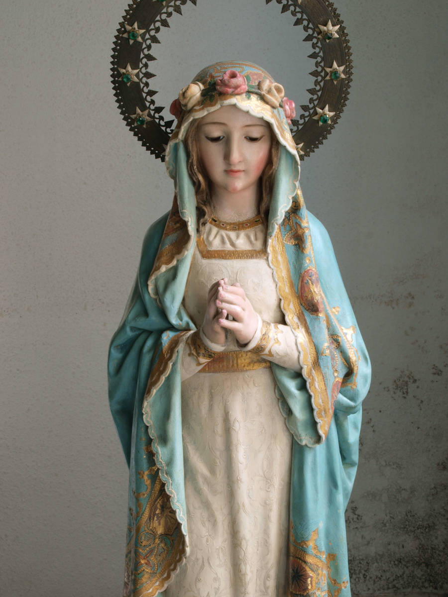.. Mali a. ream . Mali a image height 84cm glass I religion art Christian art ka Trick Spain antique Vintage /H651