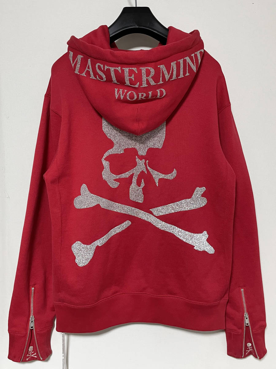 【正規品】193,000円/18AW MASTERMIND WORLD グラスビーズ装飾 スカル フードロゴ ジップフーディ【Mサイズ】【日本製】_画像1