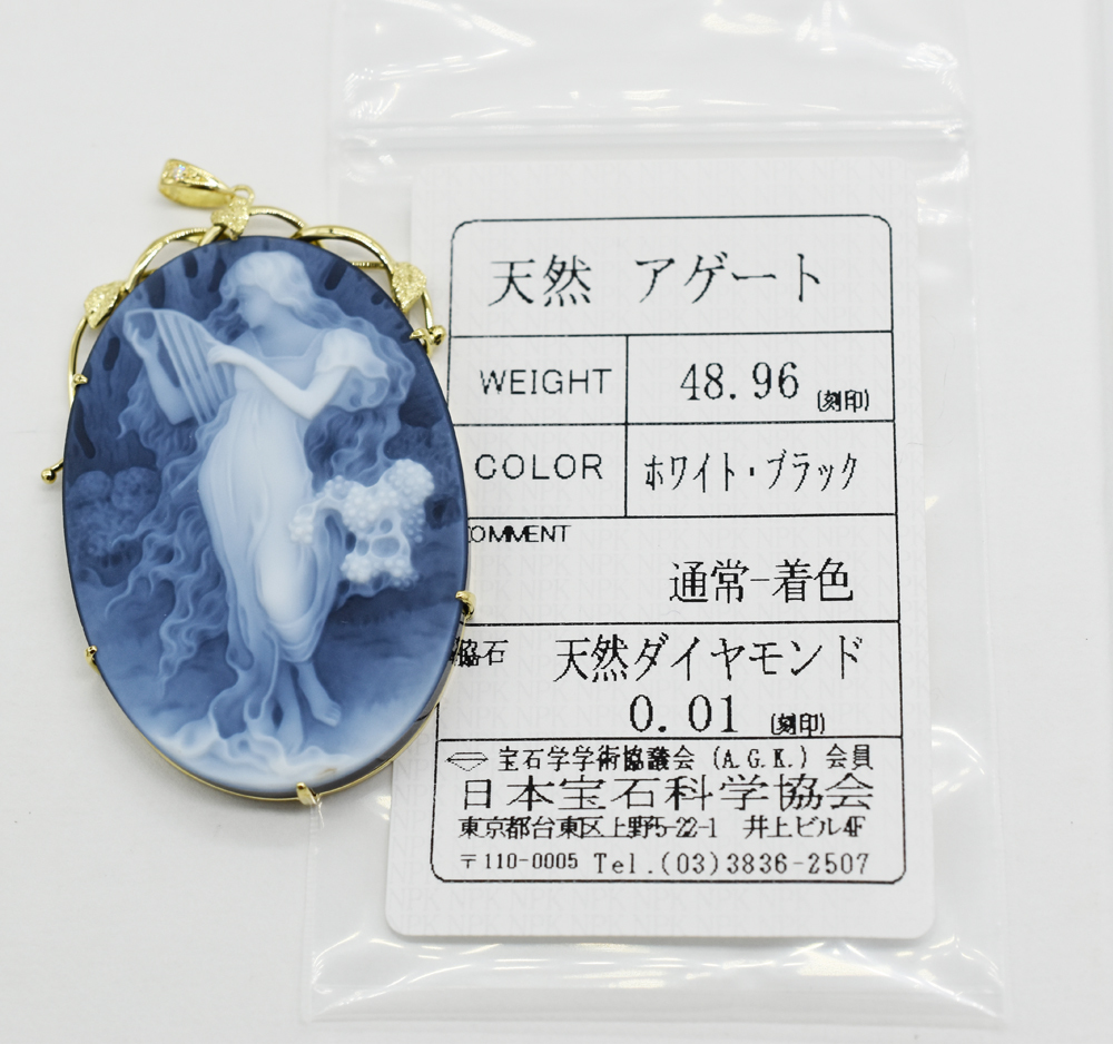 жソ付 K18 18金 天然ストーンカメオOV48 96ct/ダイヤモンド0 01ct