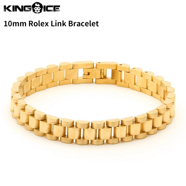 【チェーン幅 10mm、長さ 8インチ】King Ice キングアイス ロレックスリンクチェーン ブレスレット ゴールド 10mm Rolex Link Bracelet