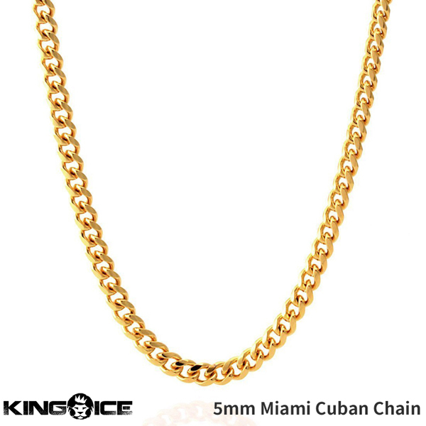 値引 【チェーン幅 Chain Curb Cuban Miami ゴールド ネックレス マイアミキューバンチェーン キングアイス Ice 20インチ】King 長さ 5mm ゴールド