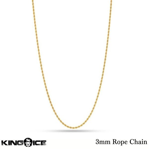 【チェーン幅 3mm 長さ 18インチ】King Ice キングアイス ロープチェーン ネックレス ゴールド 3mm Rope Chain メンズ レディース 男性