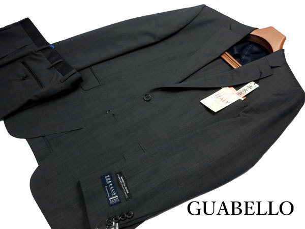正規品 新品 GUABELLO AB7 身長180 胴囲90 春夏 イタリア製生地 SUPER120S 本水牛釦 2ボタン レギュラーワンタック グレー 日本縫製 d239