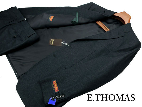  regular goods new goods E.THOMAS BB7 height 180cm waist 98cm Italy made cloth Super130\'s wool 100% autumn winter 2 button one tuck navy blue i- Thomas d258