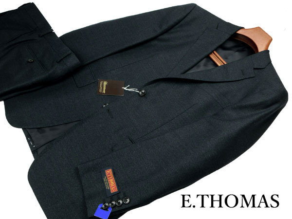  regular goods new goods E.THOMAS BB5 height 170. waistline 94. Italy made cloth Super130\'s wool 100% autumn winter 2 button one tuck navy blue i- Thomas LL d258