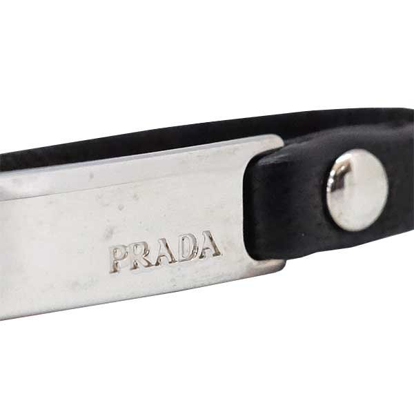 【送料無料】【本物】PRADA★プラダ★ストラップ★レザー★ブラック×シルバー★シルバーメタル★バックチャーム★ユニセックス★シンプル