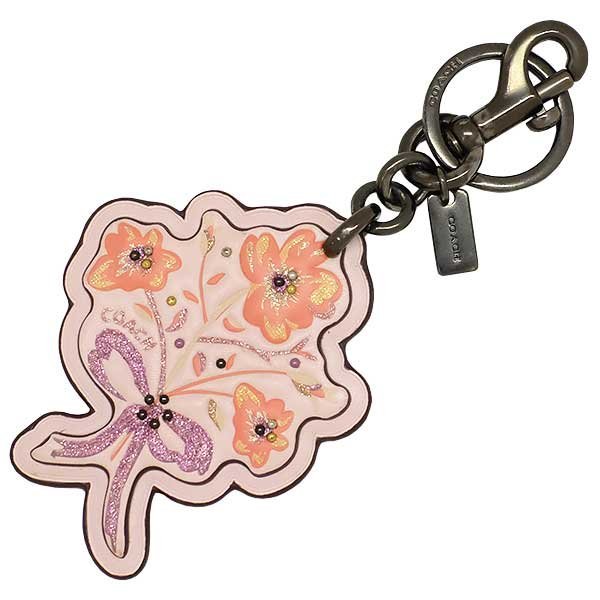 [ free shipping ][ genuine article ]COACH* Coach * key ring * leather * pink * back charm * bouquet * lady's * cute * studs * ribbon * floral print 