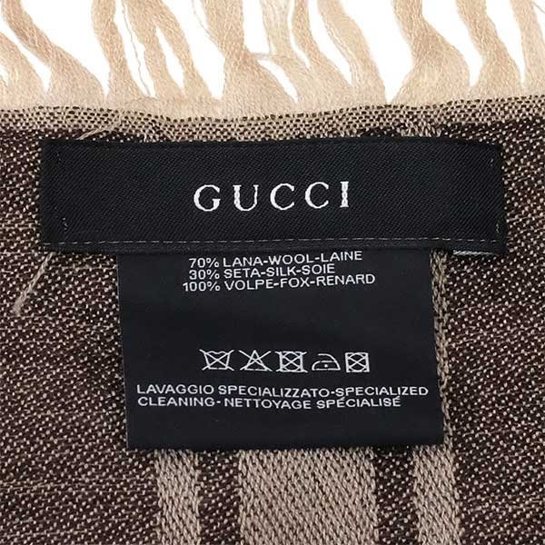[ free shipping ][ genuine article ] popular *GUCCI* Gucci * fox fur * afghan stole * wool × silk * Brown * shawl *GG pattern * fringe *