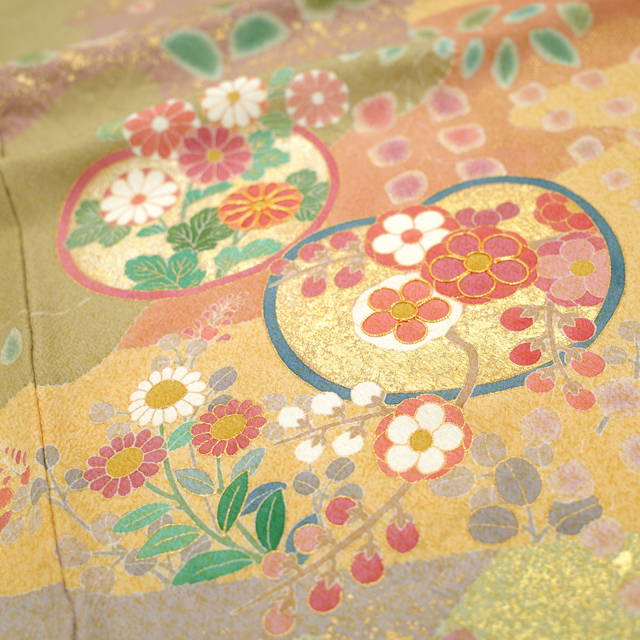  visit wear . kimono hand ...... author thing plum . tea color green flowers of four seasons gold piece gold paint used brand new length 166.66.5 L size sb13103