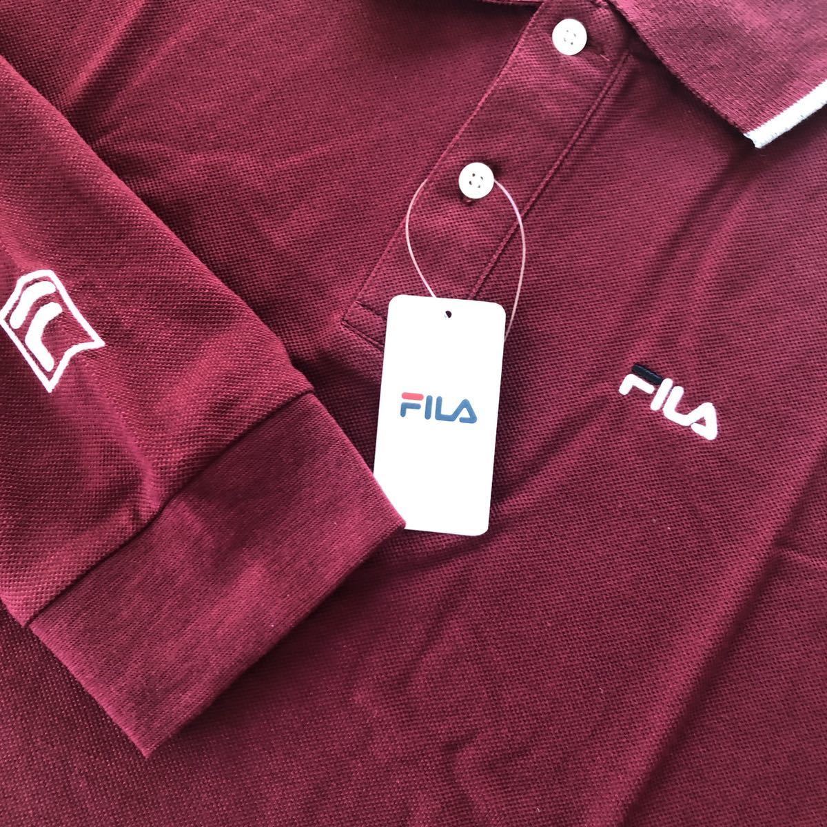  довольно большой 4L новый товар FILA filler простой рубашка-поло с длинным рукавом темно-красный 