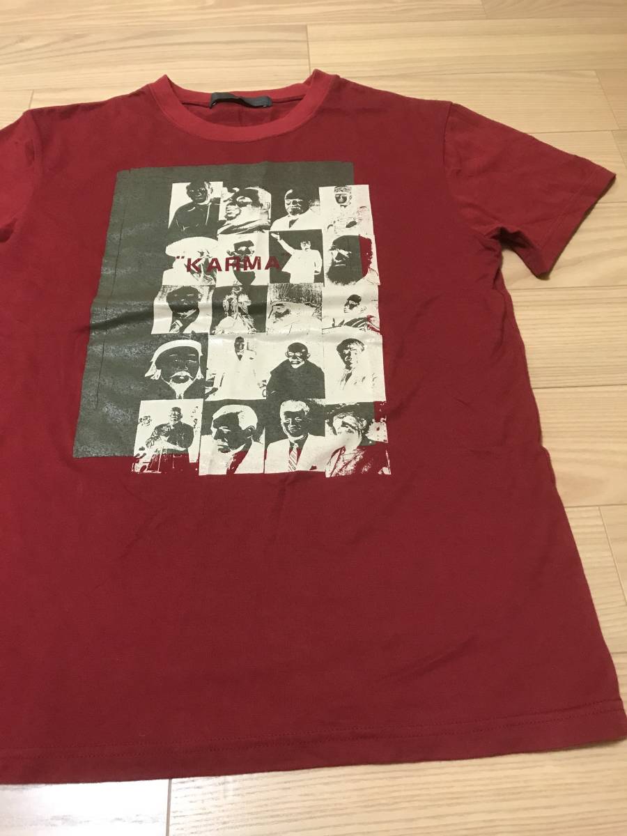  have on number of times ultimate fewer beautiful goods AGOSTO Agosto KARMA Karma Tee Picture photo print large T-shirt size M corresponding dark red color made in Japan religion 