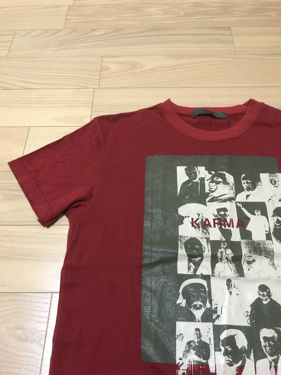  have on number of times ultimate fewer beautiful goods AGOSTO Agosto KARMA Karma Tee Picture photo print large T-shirt size M corresponding dark red color made in Japan religion 