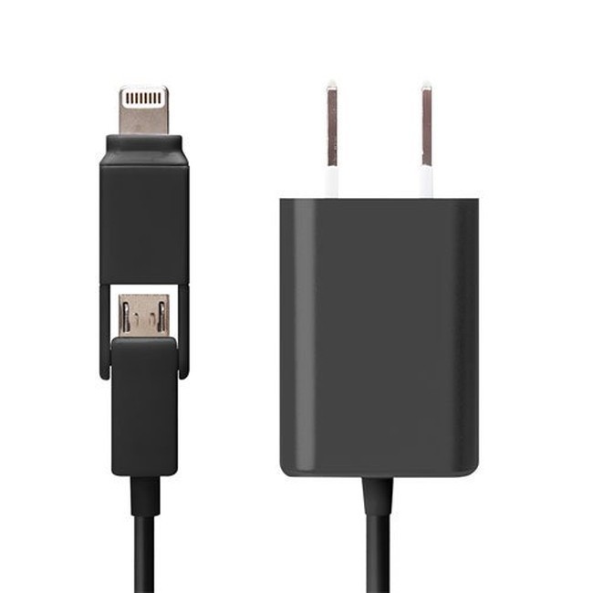 【在庫処分】 iCharger Lightning+micro USBツインコネクタ AC充電器 1A ブラック ケーブル長1.2m PG-TAC10A01BK_画像2