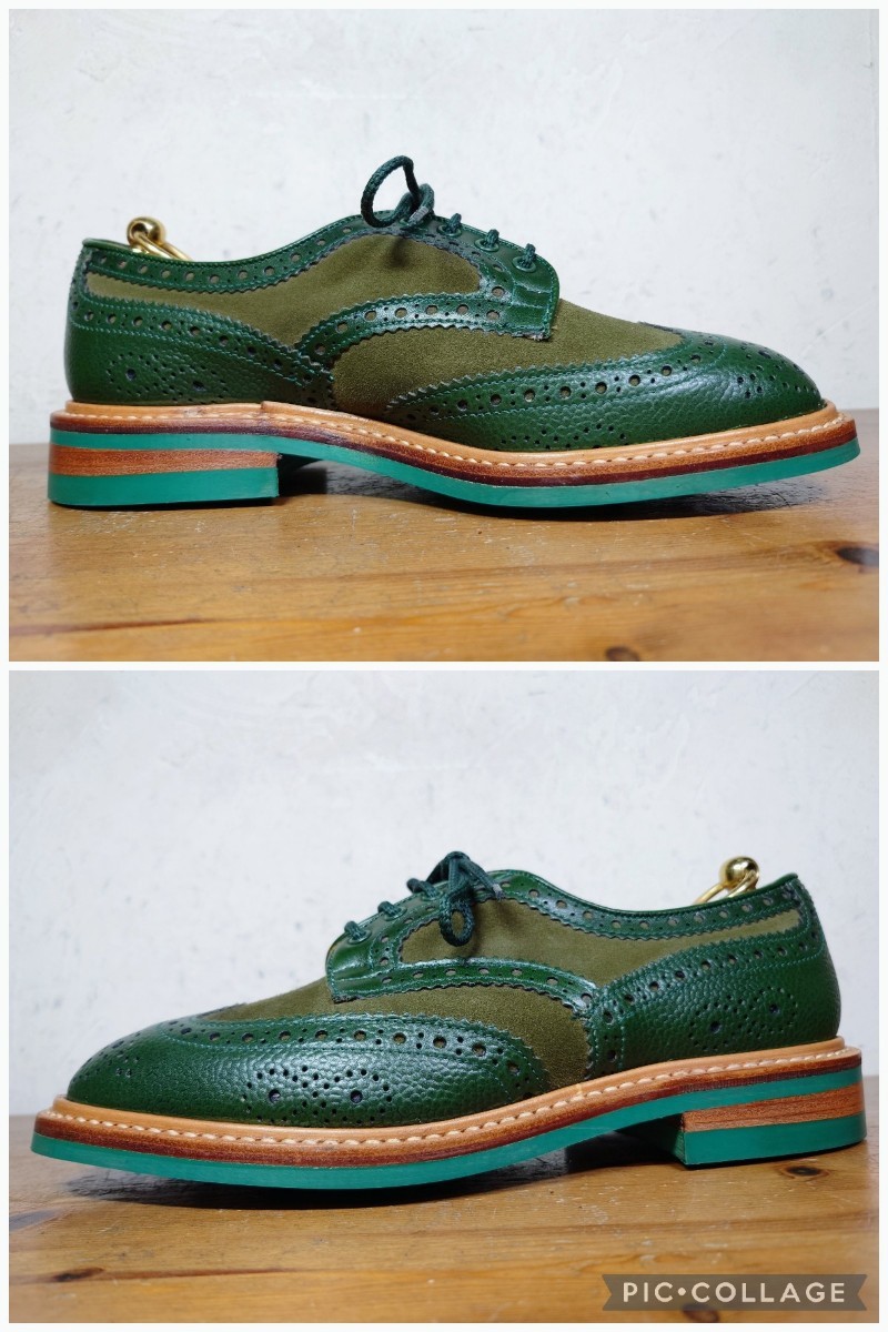 【未使用/ポールスミス別注】英国製 Tricker's/トリッカーズ クレイジー ウィングチップ UK7 Fit.5 25.5cm相応 グリーン 緑/クロケット_画像2