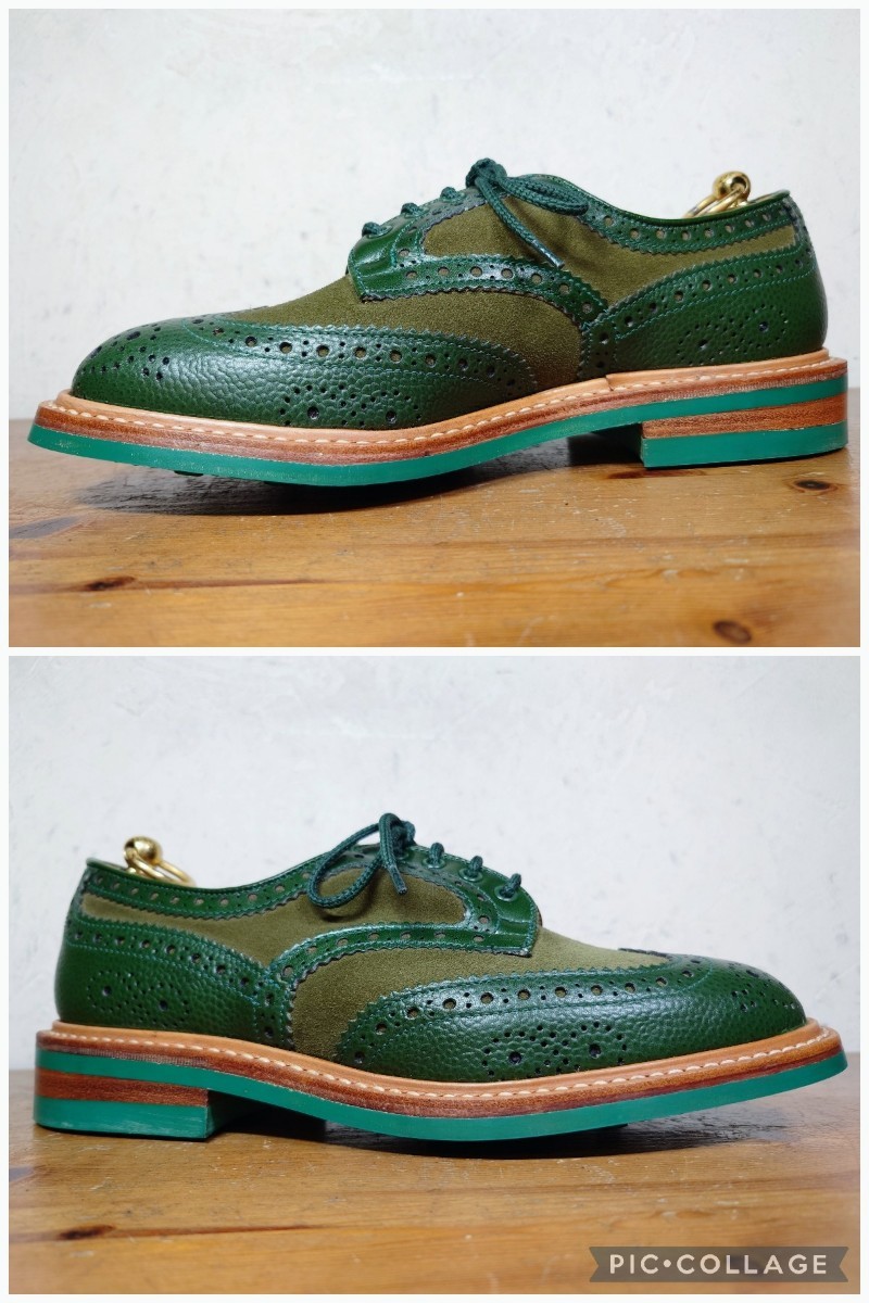 【未使用/ポールスミス別注】英国製 Tricker's/トリッカーズ クレイジー ウィングチップ UK7 Fit.5 25.5cm相応 グリーン 緑/クロケット_画像3