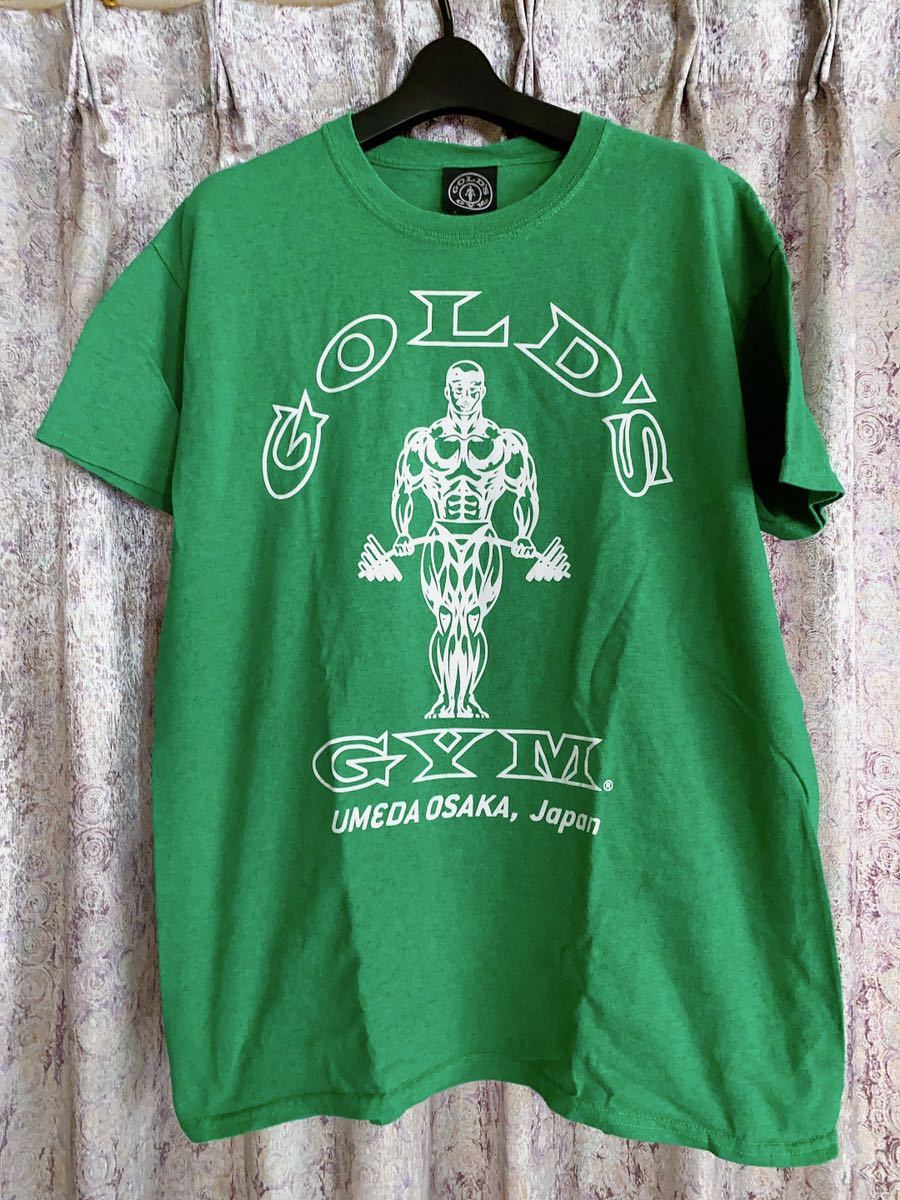 ゴールドジム goldgym 大阪 梅田 ネームドロップ Tシャツ 半袖Tシャツ オールドマン gold'sgym gym メンズ L ジム筋トレ 緑 ターミネーター_画像1