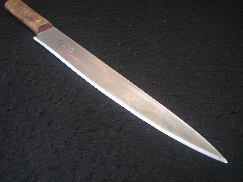 かなり砥ぎ減った　牛刀包丁　刃長265㎜　全長391㎜　シェフナイフ　日本製　Japanese　chefknife　正広別作