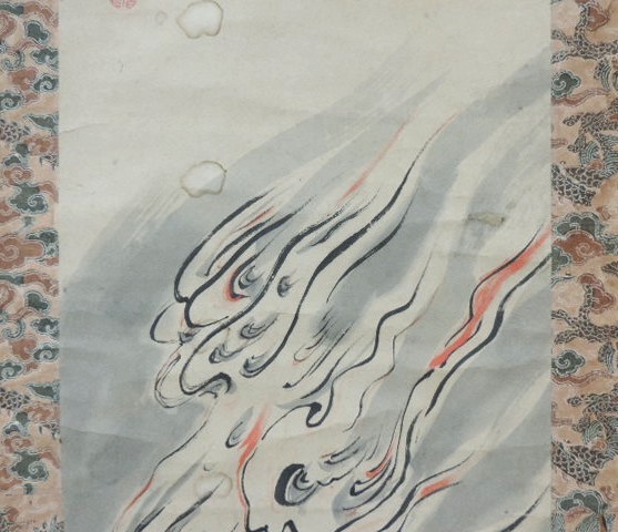 ４ 古い掛軸　不動明王像　紙本　肉筆 落款 仏画　仏教美術　日本画 中国 書画_画像4
