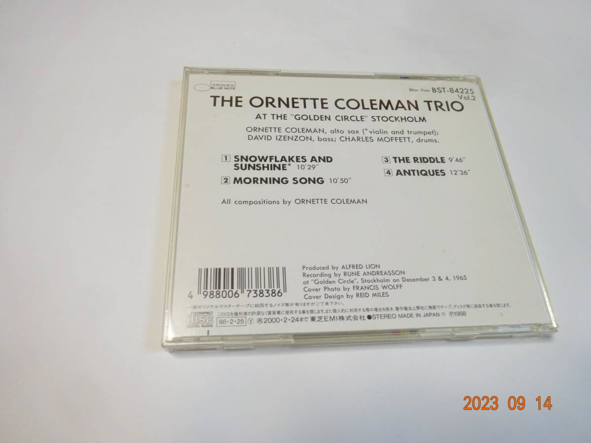 CD ゴールデン・サークルのオーネット・コールマン VOL.2 帯付 TOCJ-4225 高音質 20bit デヴィット・アイゼンソン/チャールス・モフェット_画像4