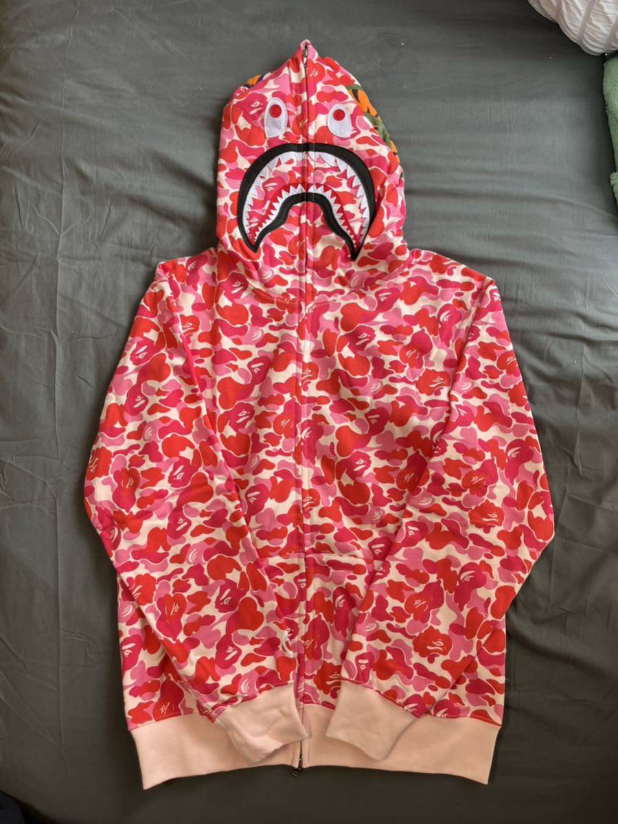 特別価格 PINK HOODIE ZIP FULL SHARK CAMO APE BATHING A 【極美品