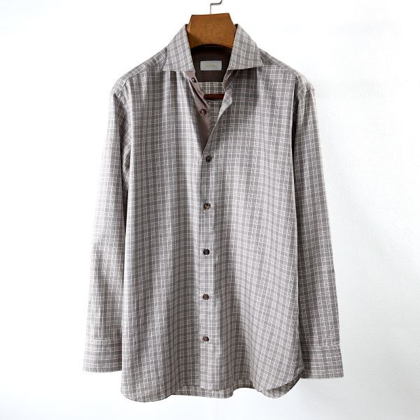 2-DG508 ブリオーニ Brioni コットン ワイドカラー シャツ グレー