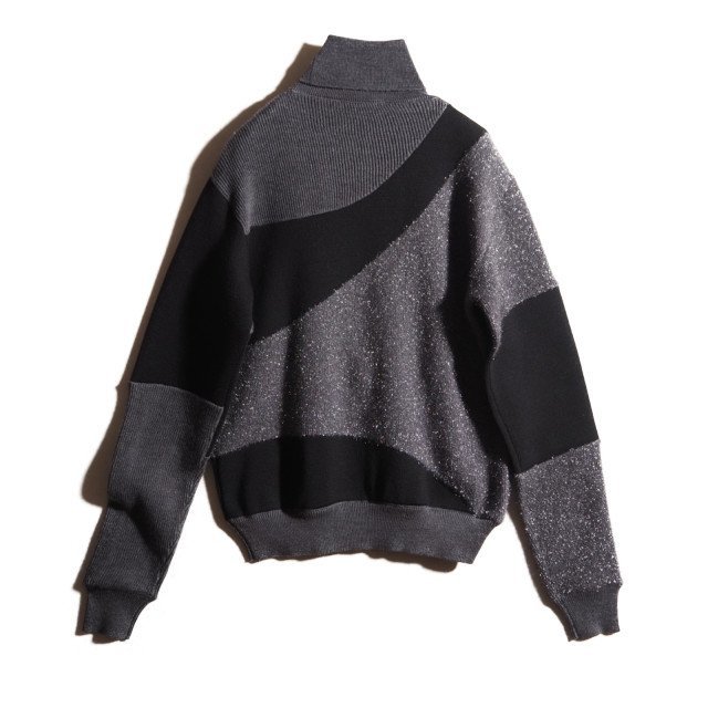 x5504P　▼JIL SANDER ジルサンダー▼　リブ ミラノリブ ラメ 切り替え タートルネックニット グレー 黒 36 ウールニット 秋冬 rb mks
