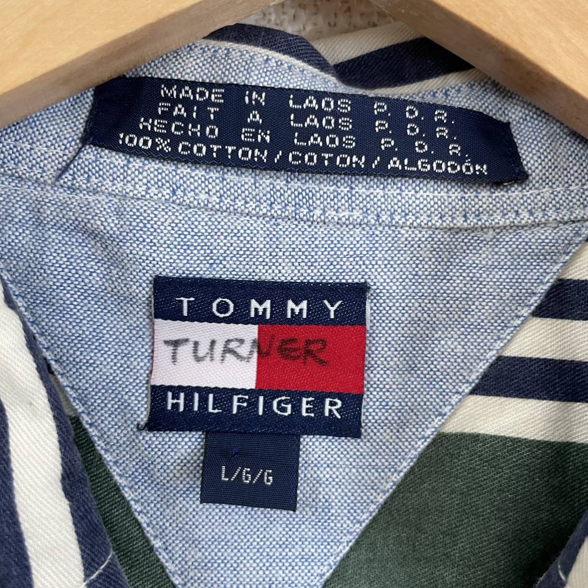 TOMMYHILFIGER トミーヒルフィガー　シャツ　半袖　ストライプ　古着　メンズ　L_画像6