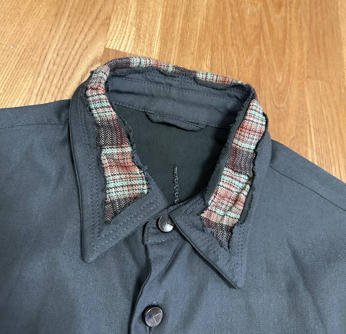 未使用品 19SS incarnation Olive × Plaid Crosscut Shirt Jacket / SIZE S (OLIVE/CHECK)_画像2