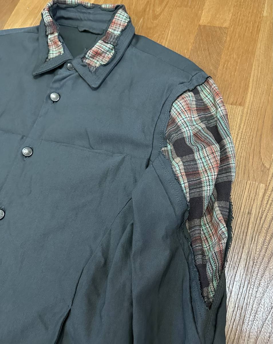 未使用品 19SS incarnation Olive × Plaid Crosscut Shirt Jacket / SIZE S (OLIVE/CHECK)_画像4