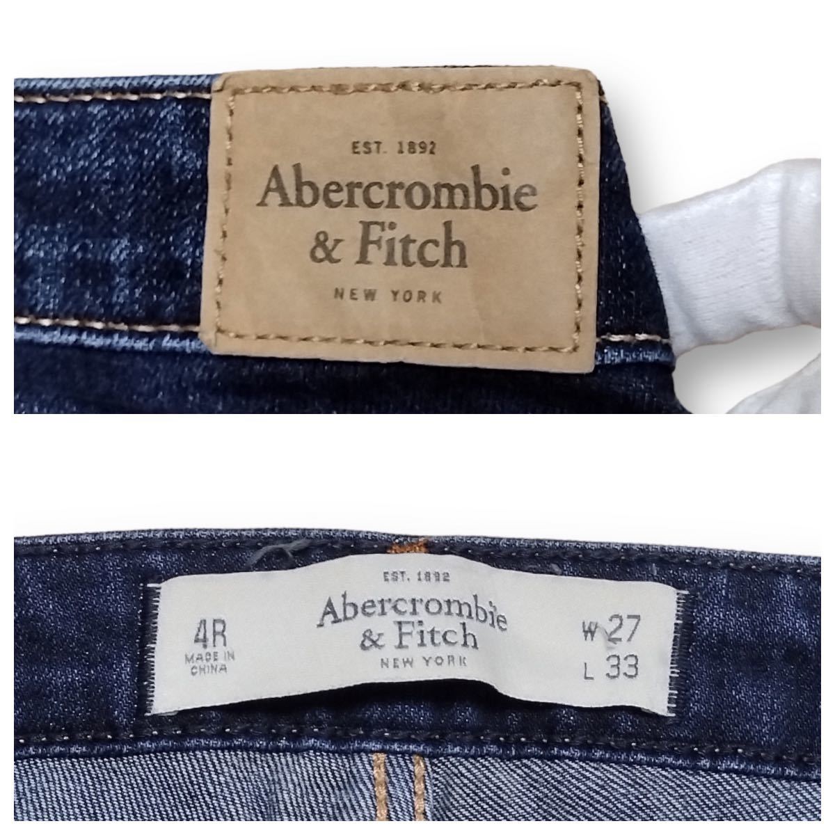 Abercrombie&Fitch アバクロ W27 ウエスト73cm Lサイズ スキニーブーツ 濃紺 レディース ジーンズ デニム M1921